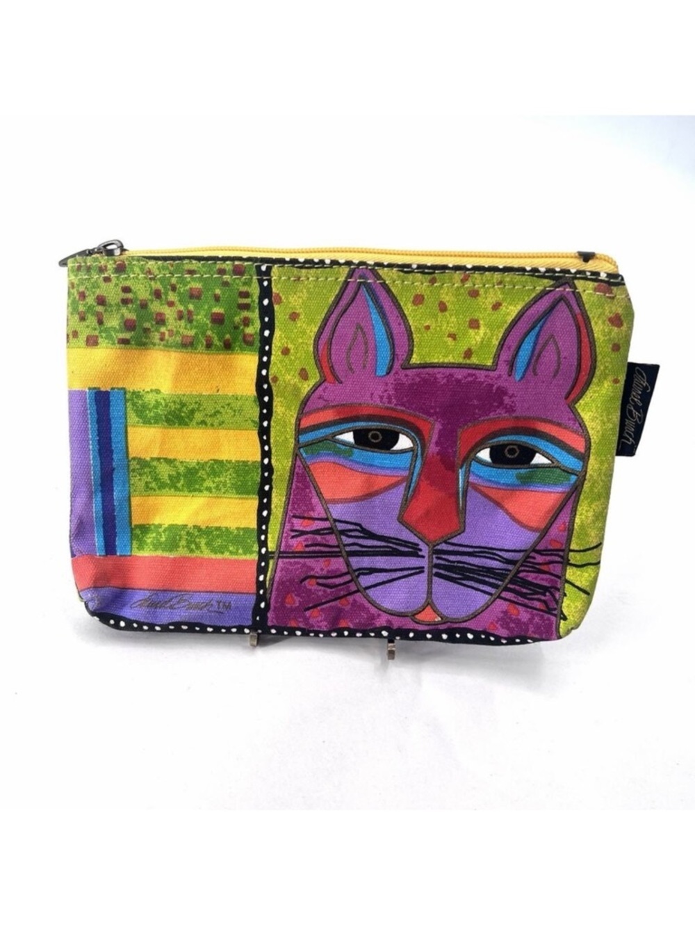 Laurel Burch Colorful Whiskered Cat Clutch Pouch Makeup Bag Catch All 9" X 7"